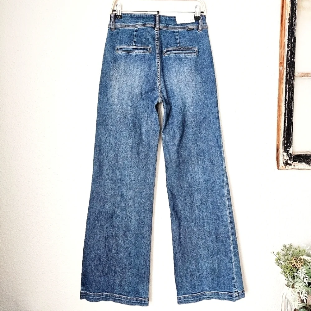 RISEN HR Dark Wash Wide Leg Jeans Double Button Trouser Style Denim 9/29 NEW
